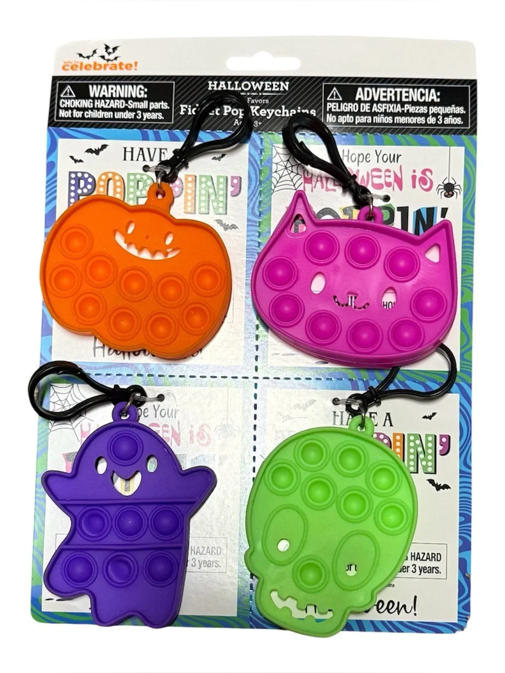 Halloween Silicone Pop Fidget Keychain Set Orange, Pink, Purple, Green